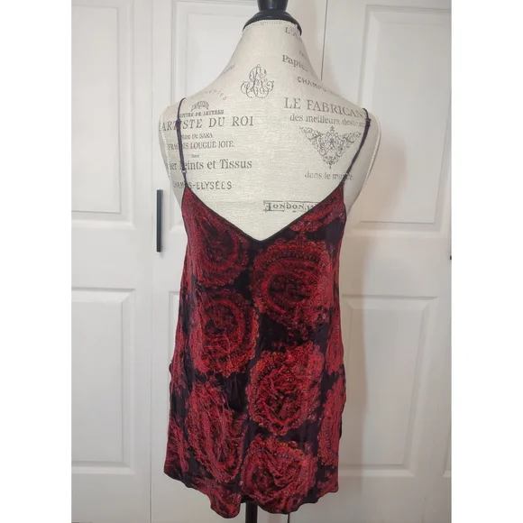 Free People Black&Red Drippy Velvet Print Boho Mini Slip Tank Cami Tunic| Small - Picture 4 of 8